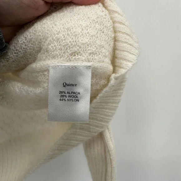 Quince Ivory Baby Alpaca-Merino Wool Diamond Stitch Crew Sweater sz XS Women's - Picture 3 of 4